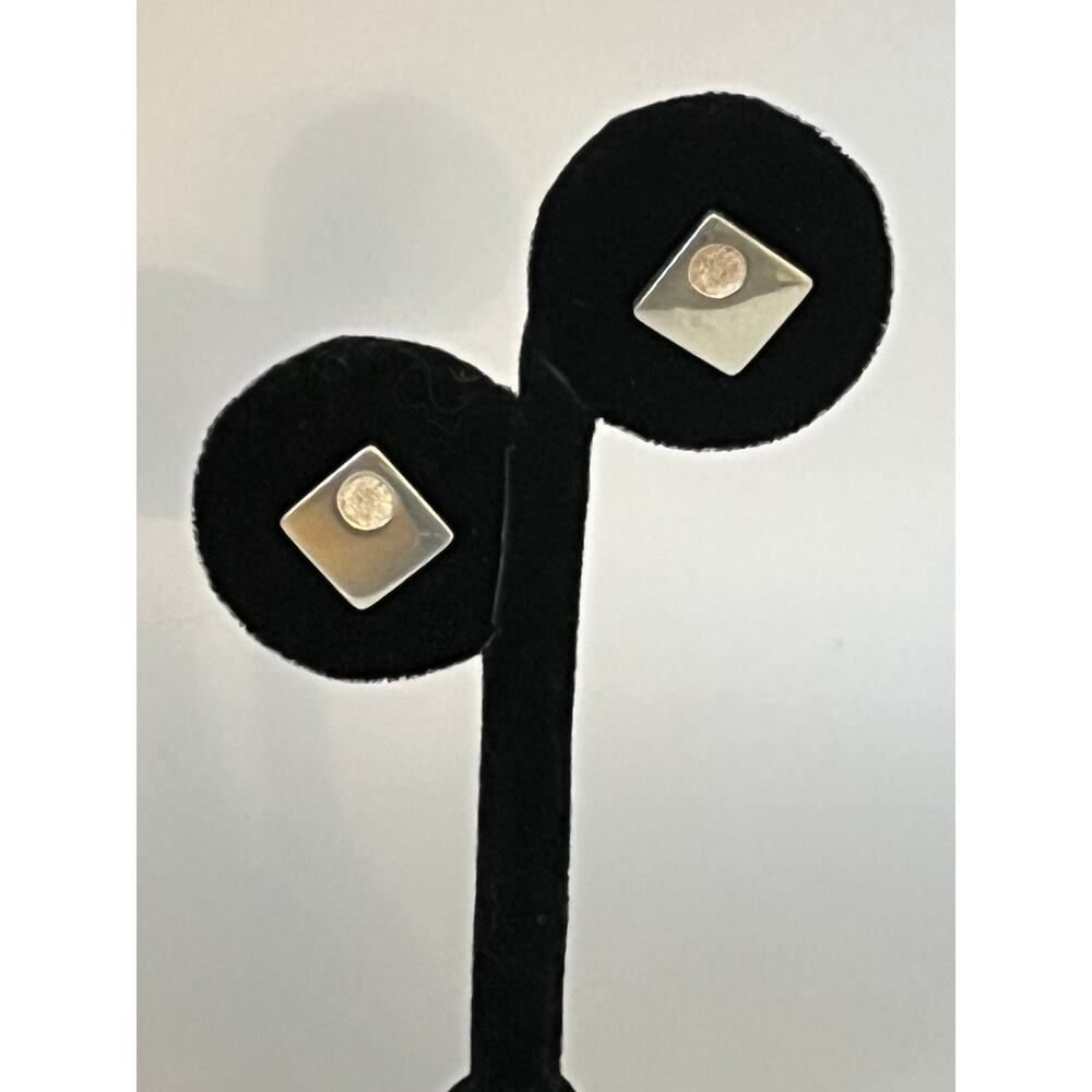 Sterling Silver Square Shape Push Back Earrings - image 1